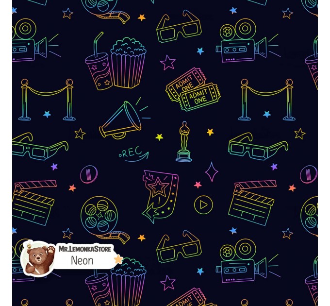 Movie Doodles seamless pattern - Neon [Non-Exclusive]