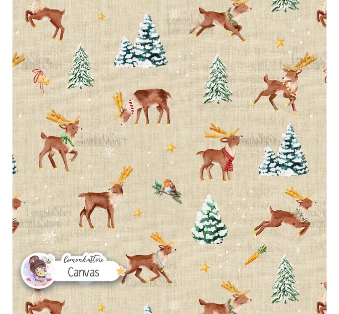 Santa's Deers seamless pattern design - Canvas