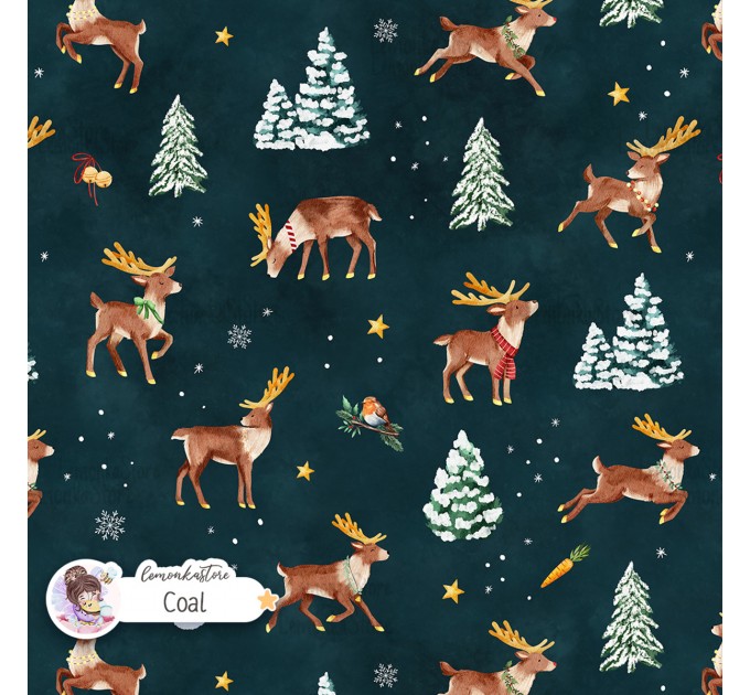Santa's Deers seamless pattern design - Coal