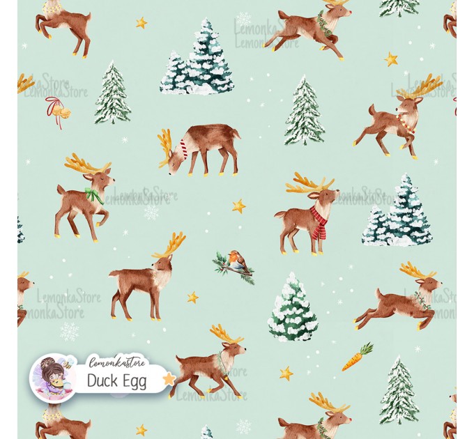 Santa's Deers seamless pattern design - Duck Egg