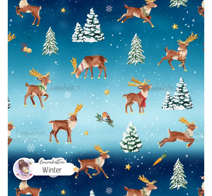 Santa's Deers seamless pattern design - Winter
