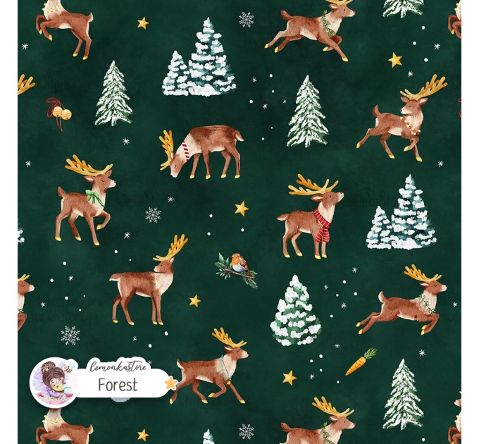 Santa's Deers seamless pattern design - Forest