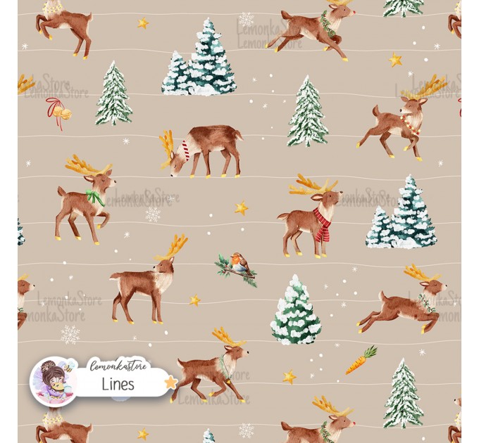 Santa's Deers seamless pattern design - Lines