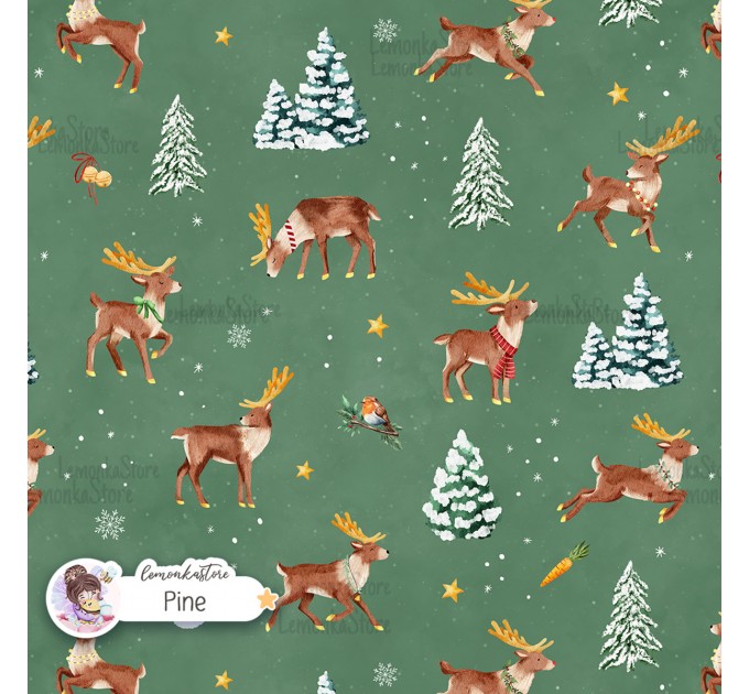 Santa's Deers seamless pattern design - Pine
