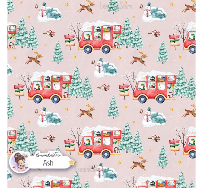 Christmas Bus seamless pattern design - Ash