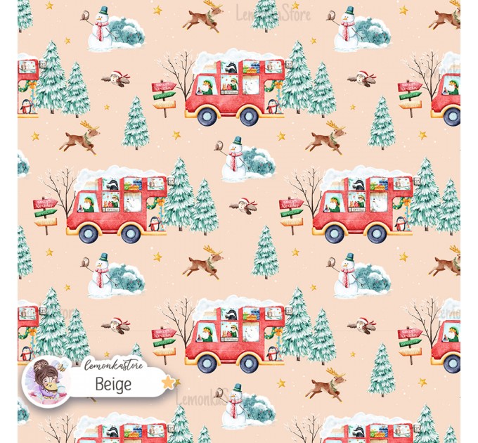 Christmas Bus seamless pattern design - Beige