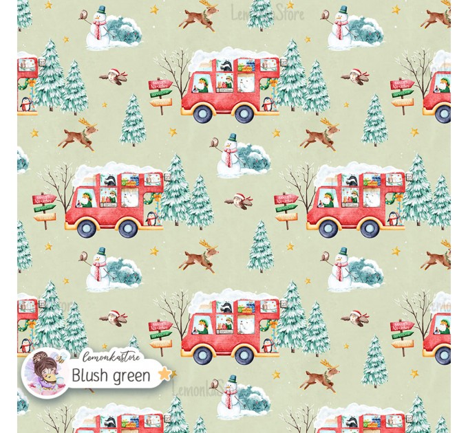 Christmas Bus seamless pattern design - Blush Green