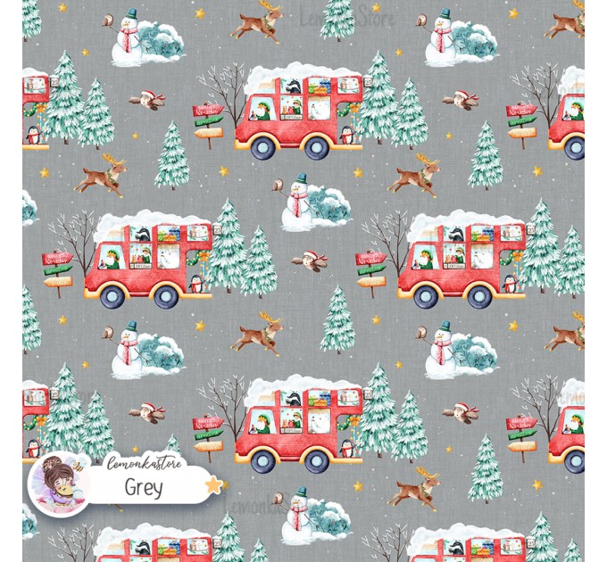 Christmas Bus seamless pattern design - Grey