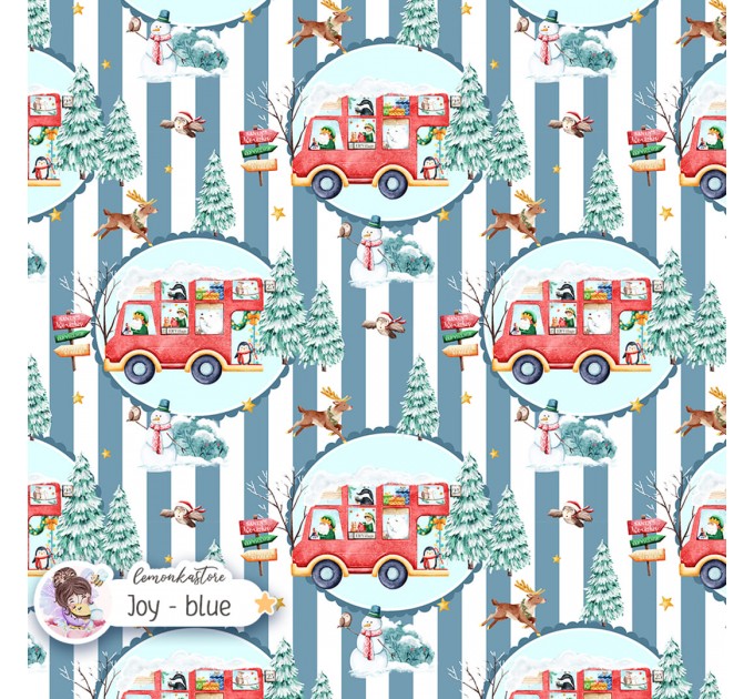 Christmas Bus seamless pattern design - Joy Blue