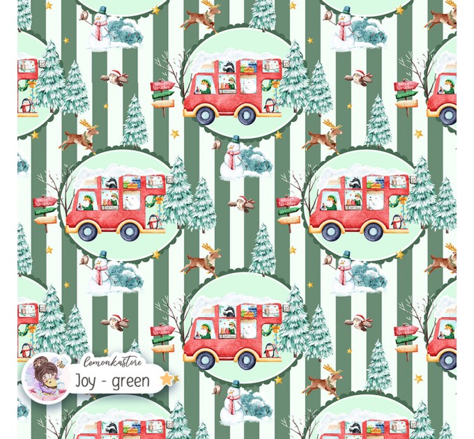 Christmas Bus seamless pattern design - Joy Green