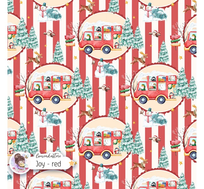 Christmas Bus seamless pattern design - Joy Red