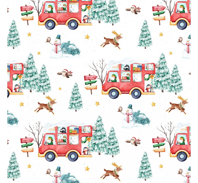Christmas Bus seamless pattern - White [Non-Exclusive]
