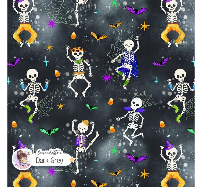 Dancing Skeletons seamless pattern - Dark Grey [Non-Exclusive]