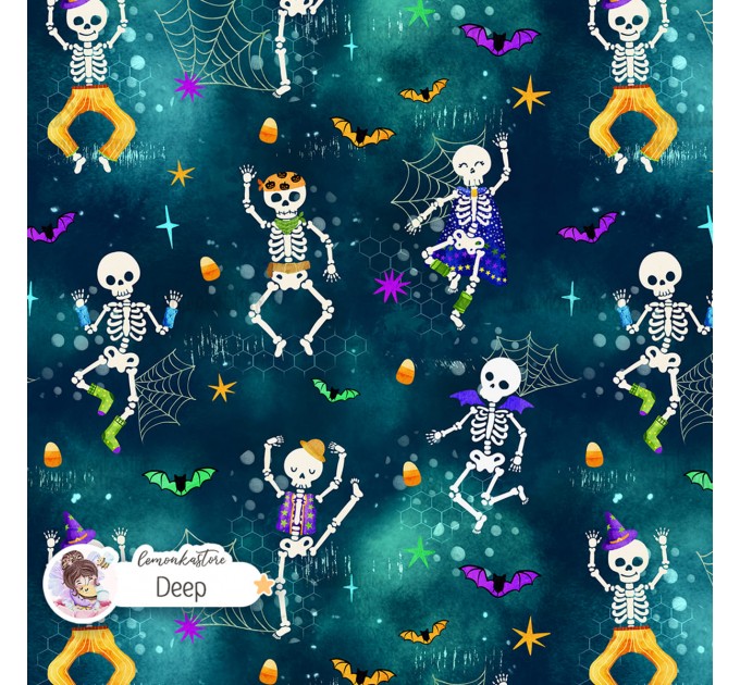 Dancing Skeletons exclusive seamless pattern - Deep