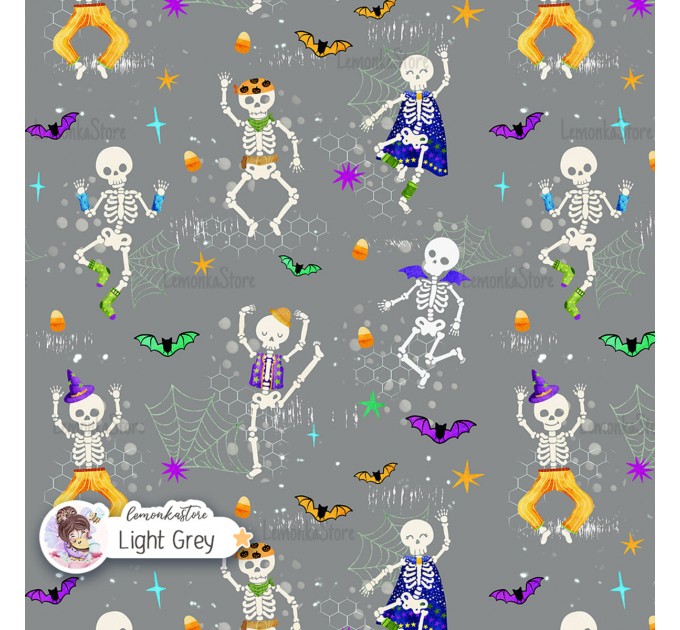 Dancing Skeletons seamless pattern - Light Grey [Non-Exclusive]