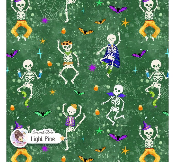 Dancing Skeletons exclusive seamless pattern - Light Pine