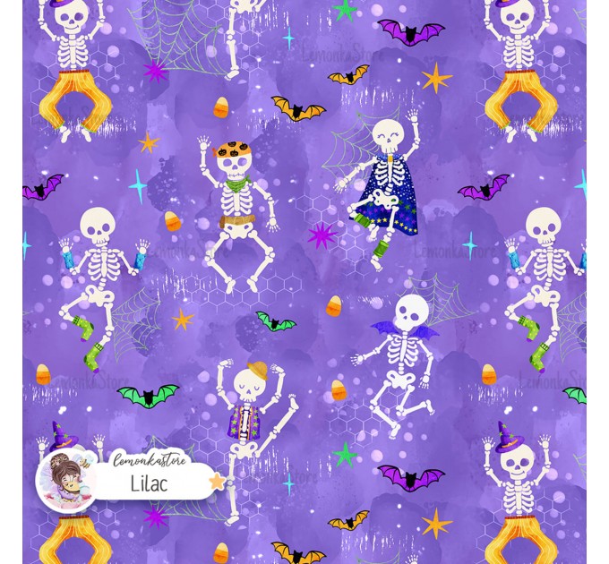 Dancing Skeletons exclusive seamless pattern - Lilac