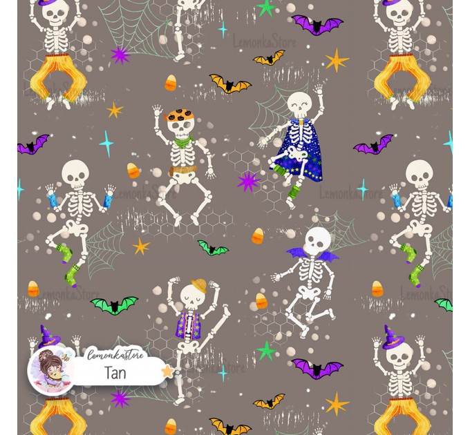 Dancing Skeletons exclusive seamless pattern - Tan