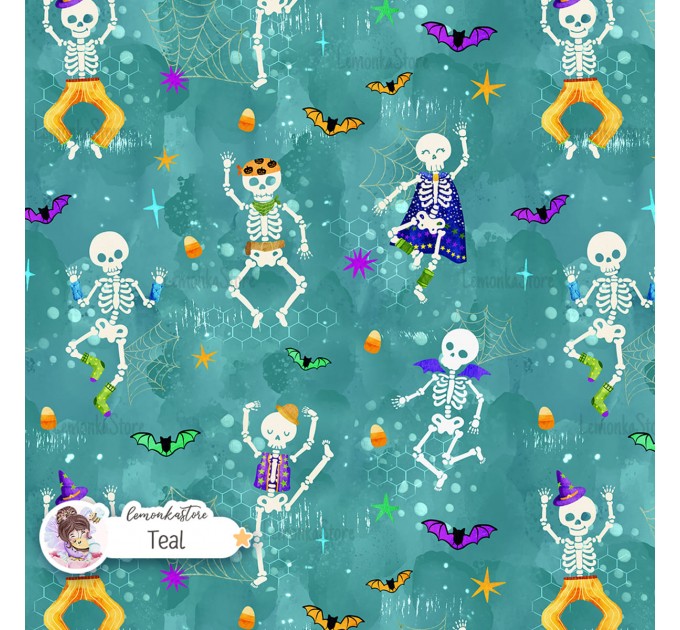 Dancing Skeletons exclusive seamless pattern - Teal