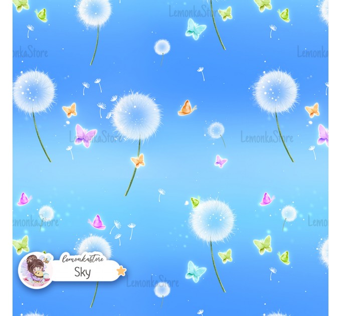 Dandelions exclusive seamless pattern - Sky