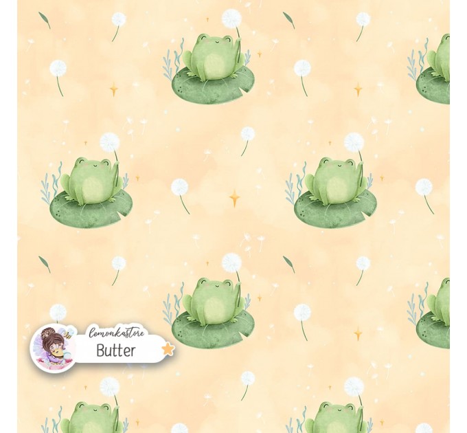 Frog and Dandelion exclusive seamless pattern - Butter