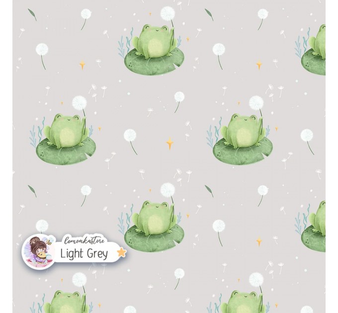 Frog and Dandelion exclusive seamless pattern - Light Grey