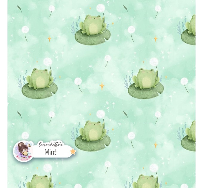 Frog and Dandelion exclusive seamless pattern - Mint