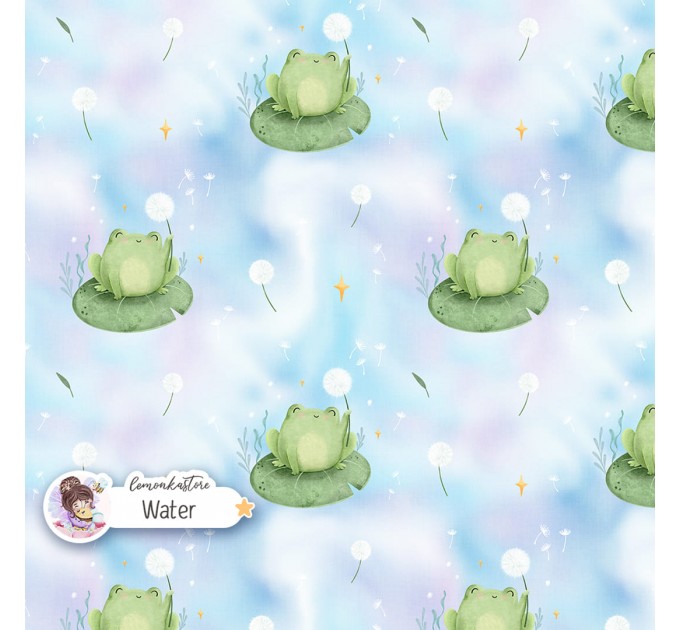 Frog and Dandelion exclusive seamless pattern - Water
