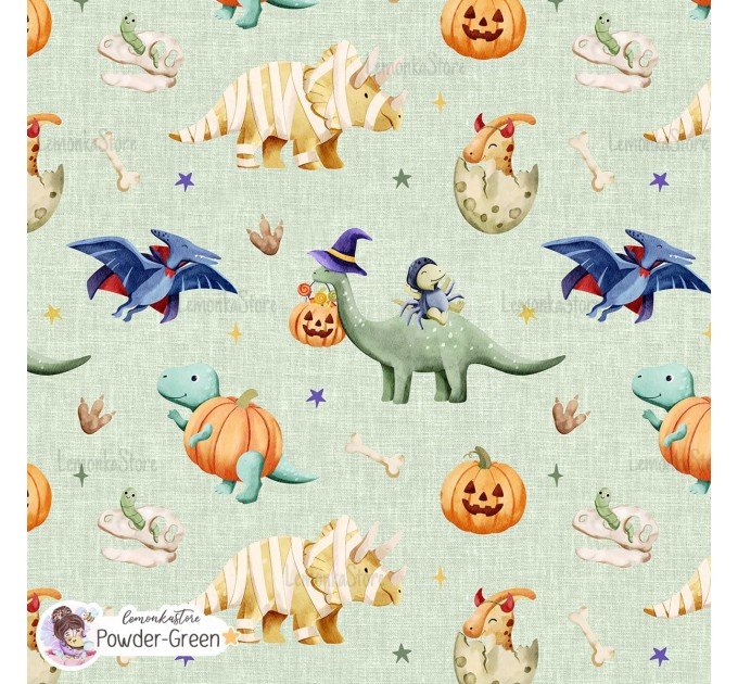 Halloween Dinosaurs exclusive seamless pattern - Powder Green