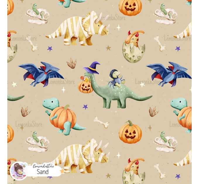 Halloween Dinosaurs exclusive seamless pattern - Sand