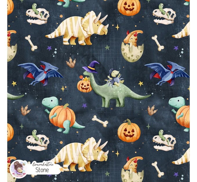 Halloween Dinosaurs exclusive seamless pattern - Stone