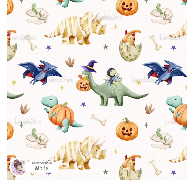 Halloween Dinosaurs seamless pattern - White [Non-Exclusive]